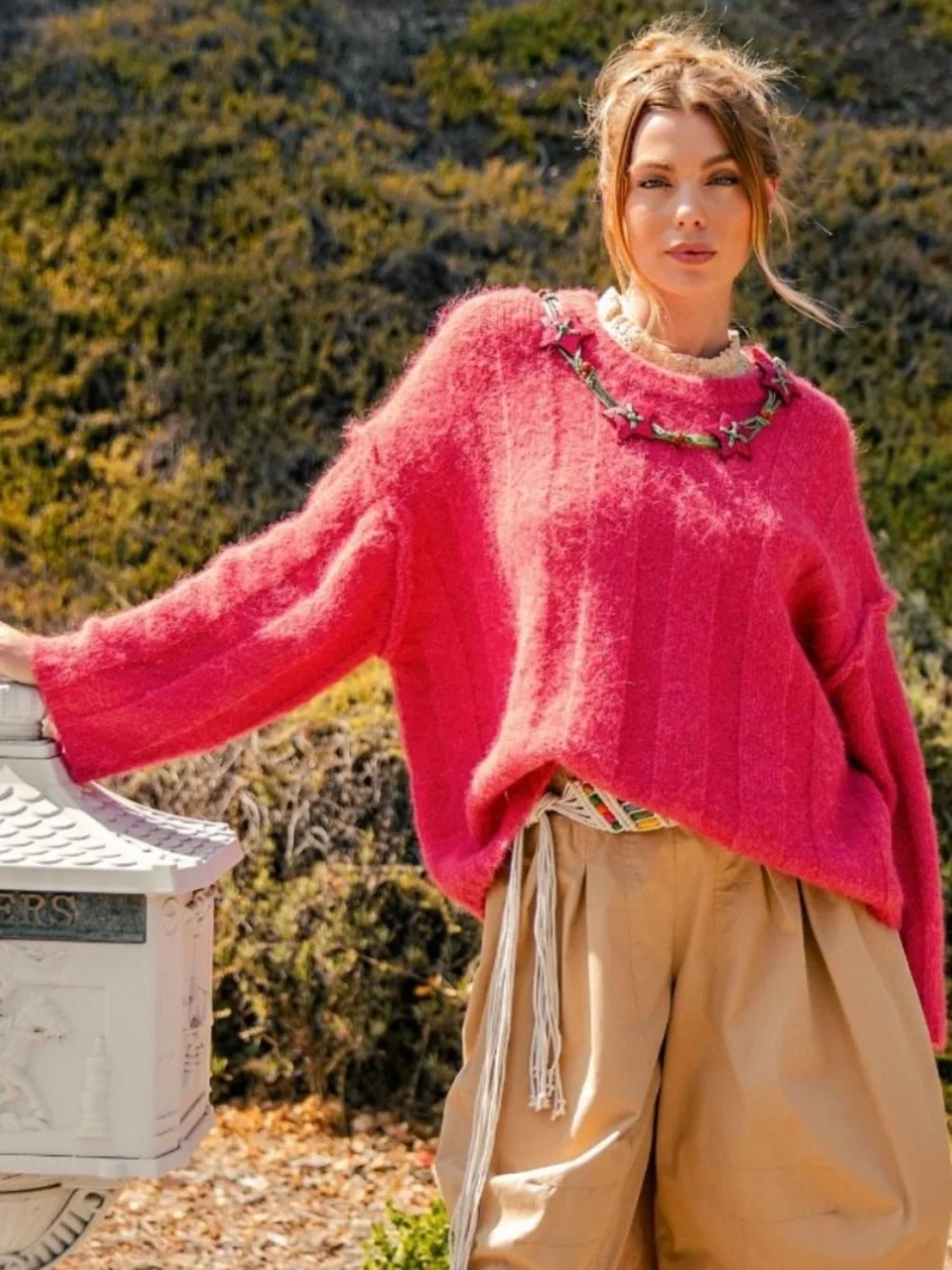 166 ❤️ EASEL LONG SLEEVE FUZZ KNITTED SWEATER